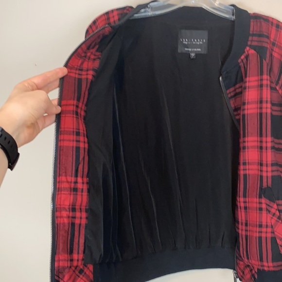 Sanctuary Dylan Red Plaid Bomber Jacket Size Small - Picture 15 of 16